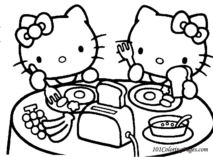 breakfast hello kitty coloring pages