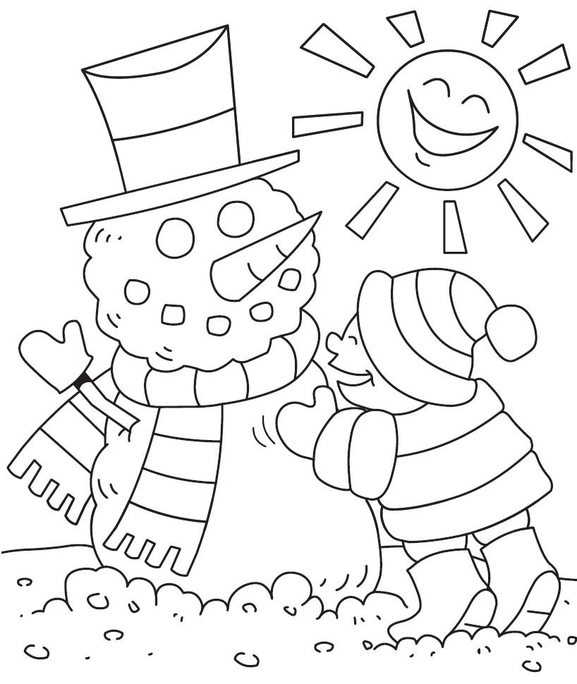 A-Cute-Kids-Play-Snowman-Coloring-Pages