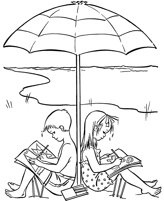 kids-under-umbrella-at-beach-coloring-pages