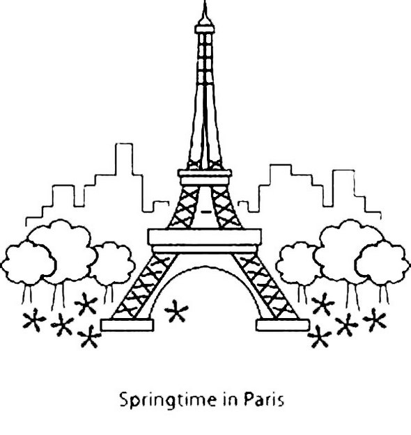 Paris-with-Eiffel-Tower-Landmark-Coloring-Page
