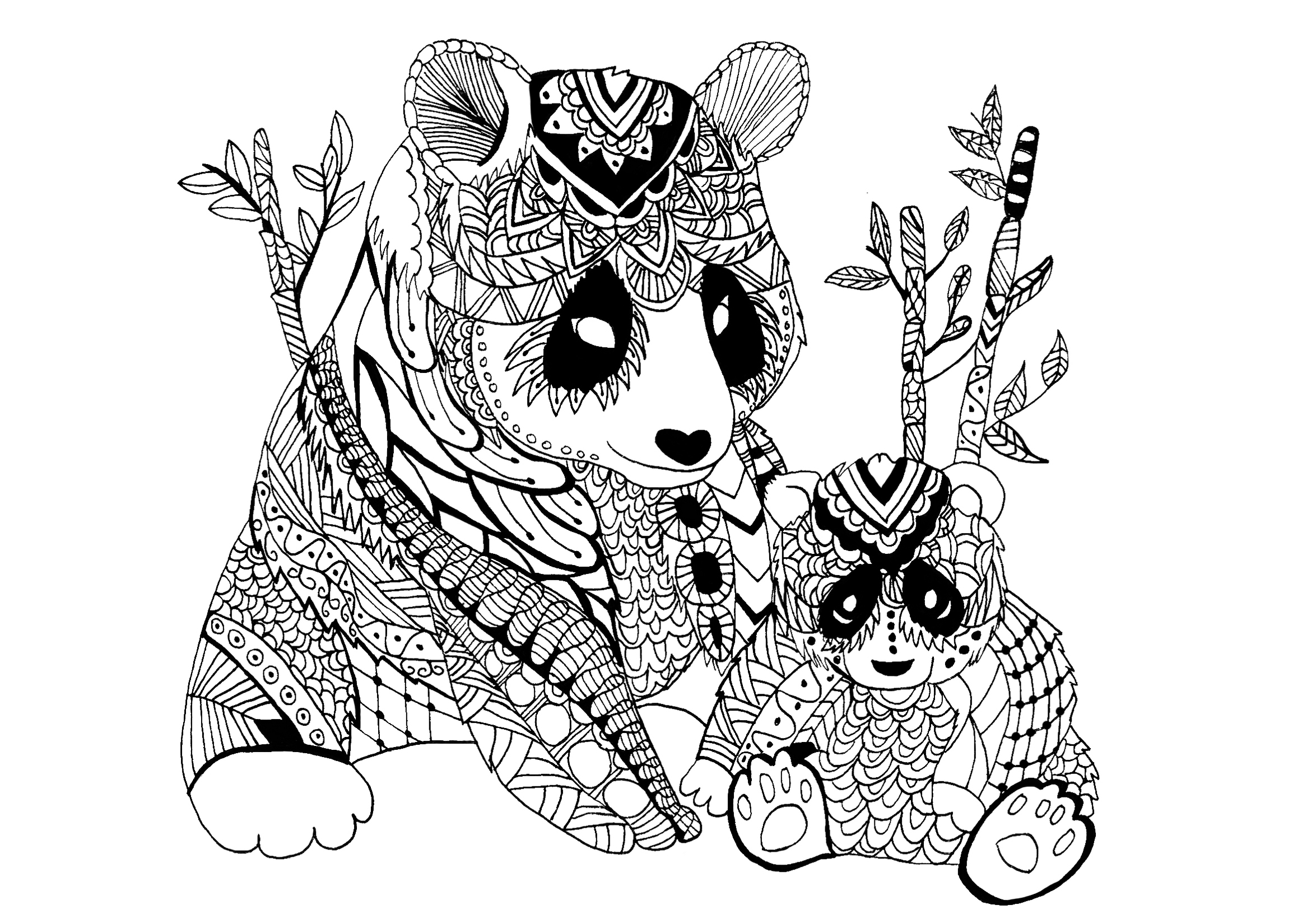 panda-and-baby-zentangle-coloring-picture