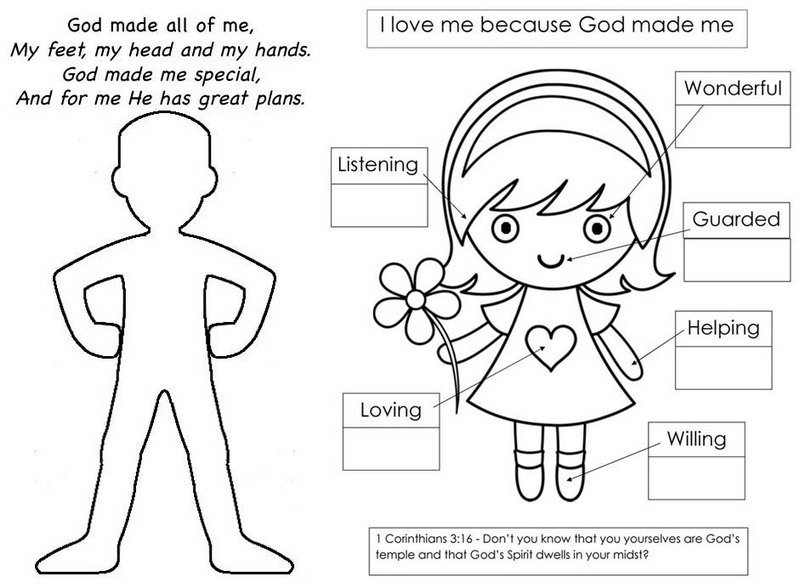 God Made Me Special Coloring Page of Body Parts