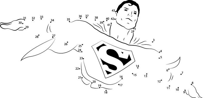 Superman Flying Connect Dots Coloring Pictures