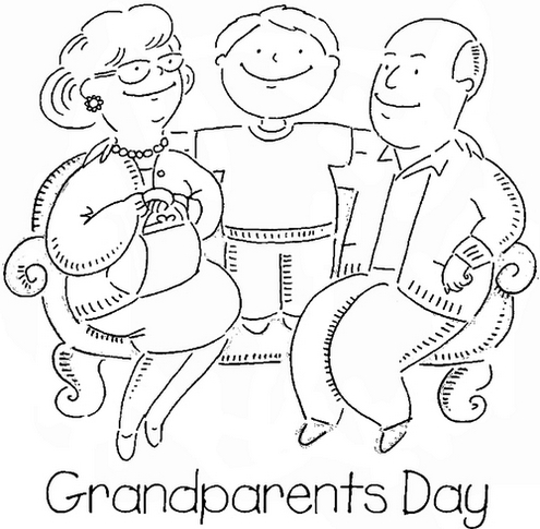 Happy Grandparents Family With Greenchild Coloring Pages