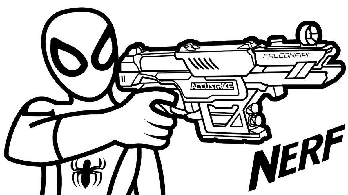 Nerf Gun Hold By Spiderman Coloring Page