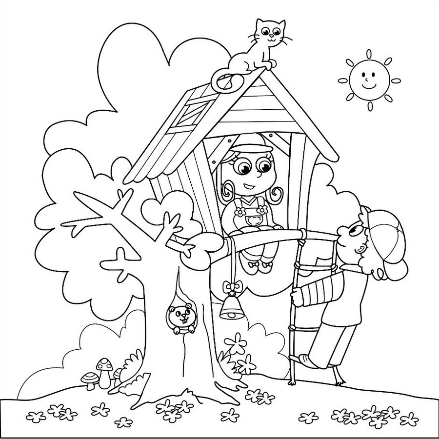 Tree House Coloring Page Printable