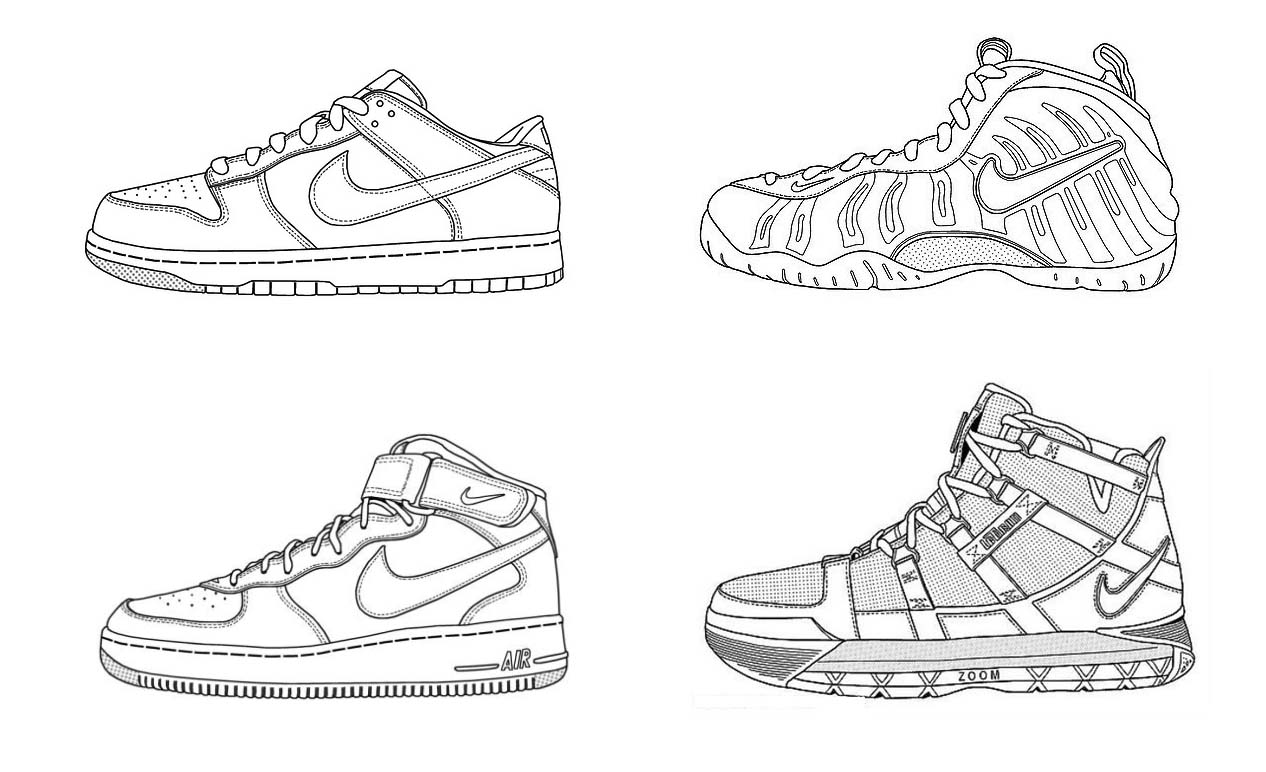 Kinds Of Nike Shoes Coloring Page