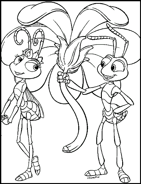 Princess Atta and Flik from a bugs life coloring page