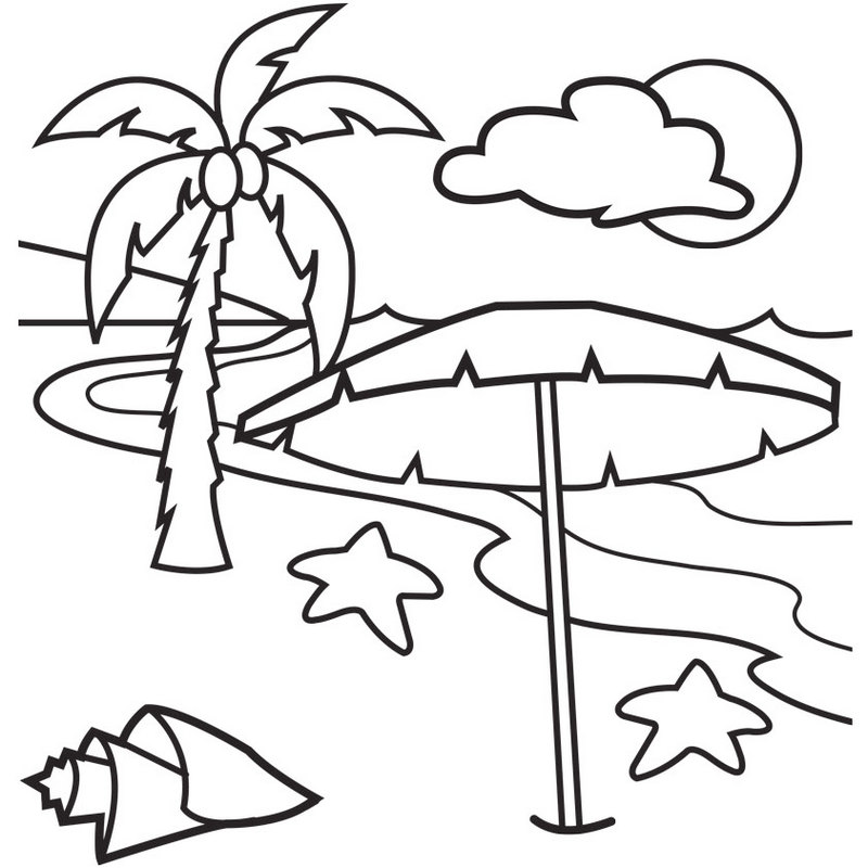 beach landscape with palm tree coloring page