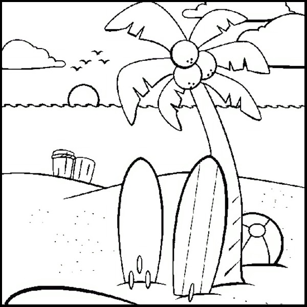 palm tree coloring page with coconut