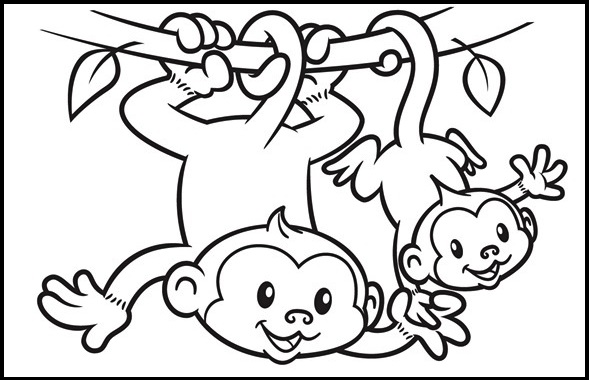 2 cute monkey cartoon coloring sheet
