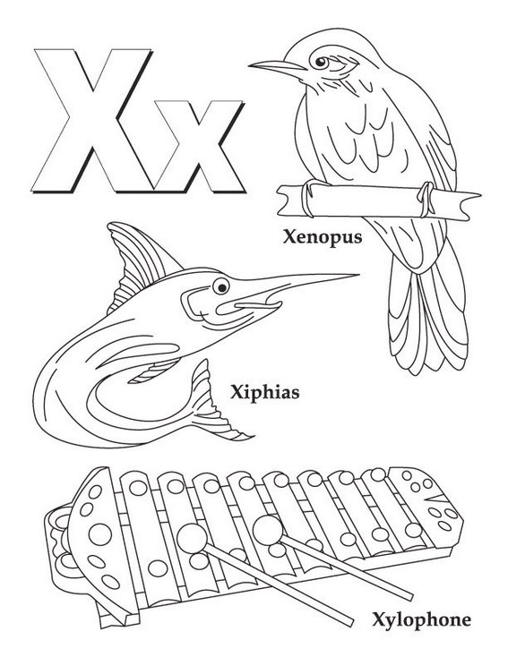 X alphabet atoz coloring page for kids