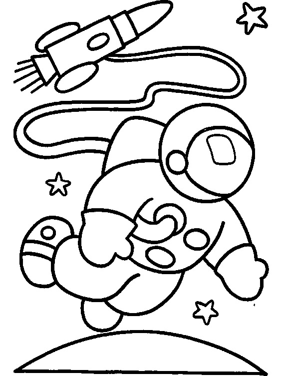 astronaut and rocket coloring printable page