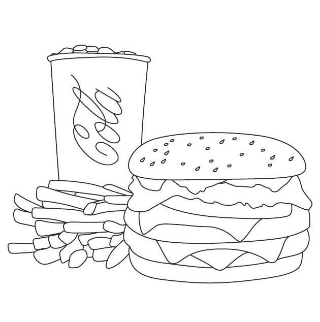 burger cola and potatoes fries coloring page