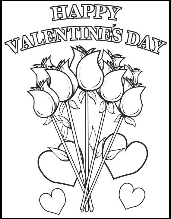 greeting valentine day with flower card coloring page