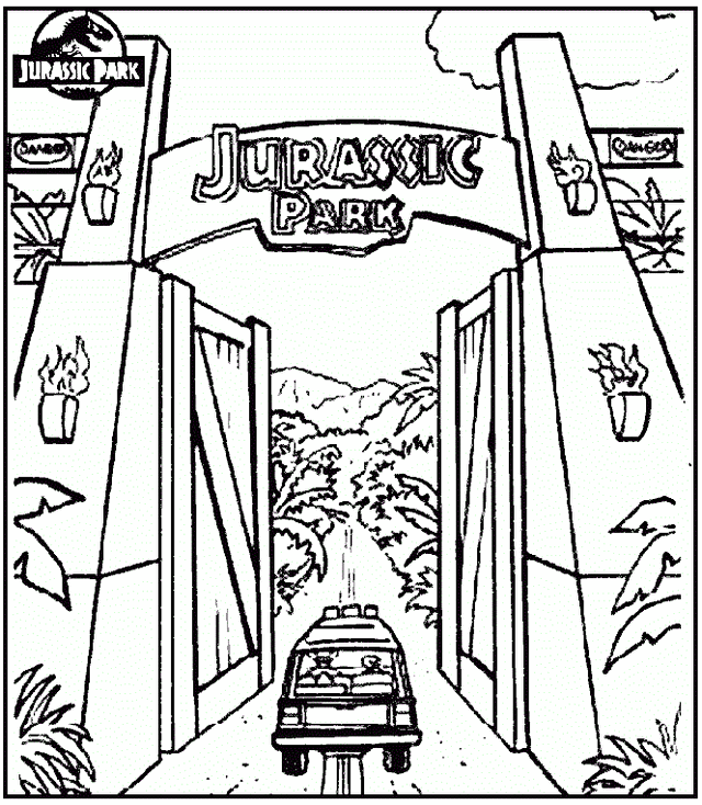 jurassic park gate coloring pages