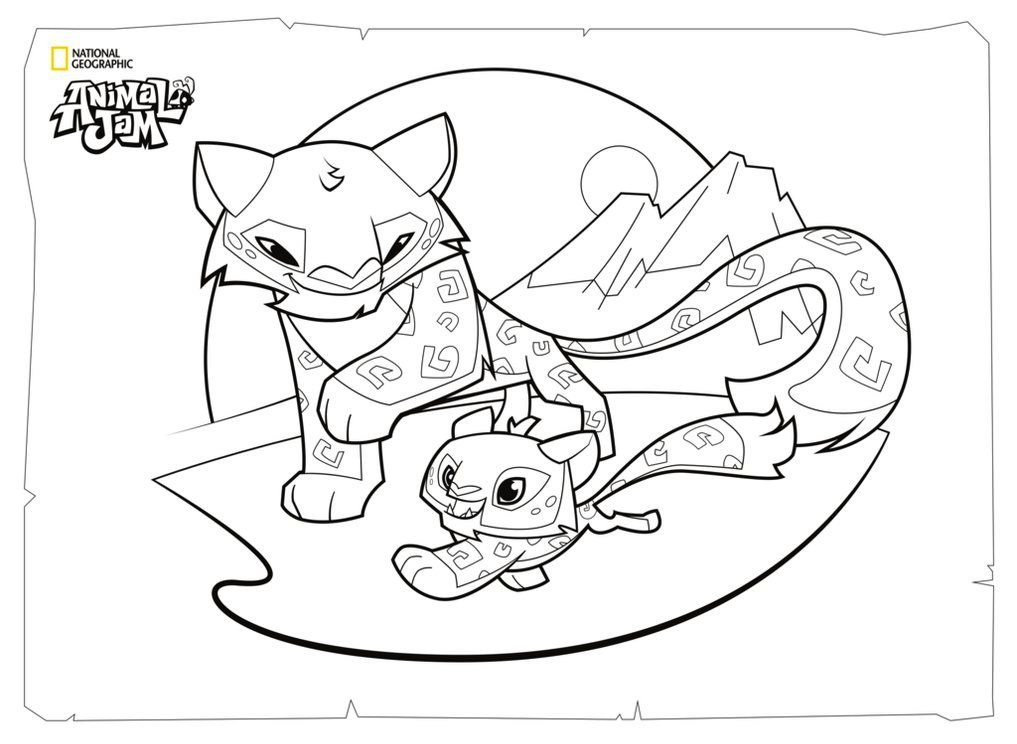 snow leopard and her cub animal jam character coloring picture