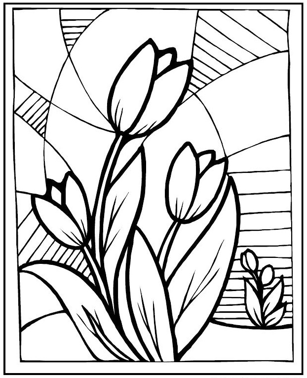 stained glass flowers tulip coloring picture