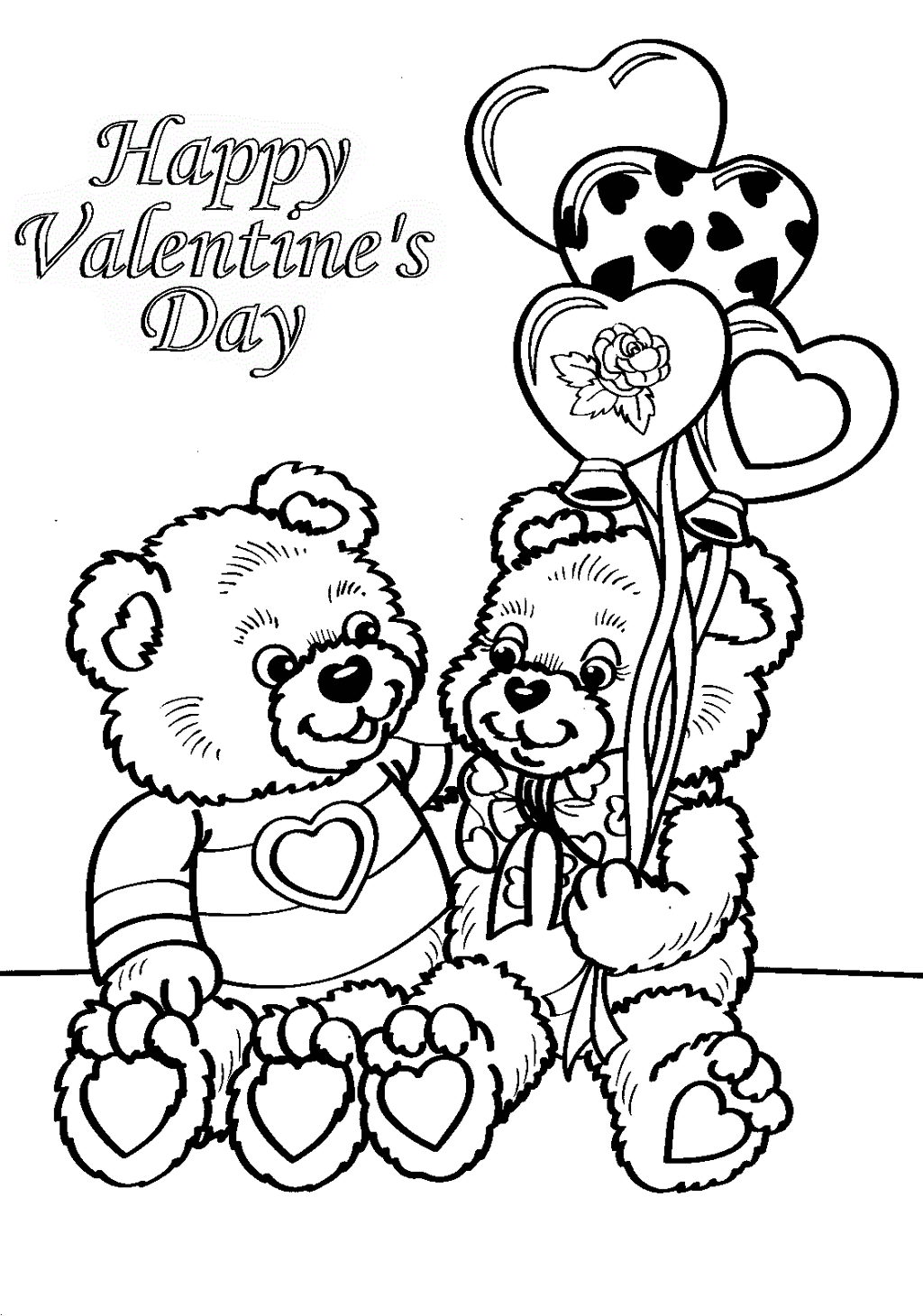 valentines day coloring printable page with bear doll gift card