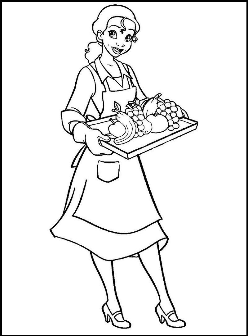 waitress profession coloring sheet