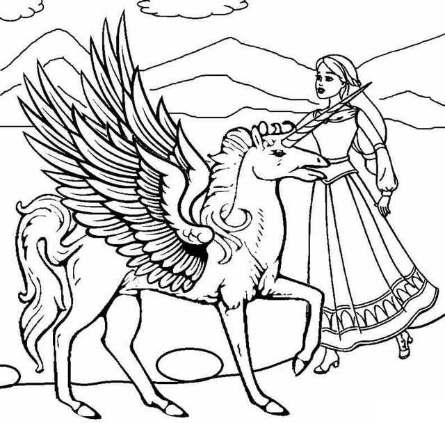 winged unicorn pegasus and princess coloring sheet