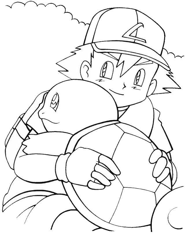 Ash and squirtle from pokemon coloring page