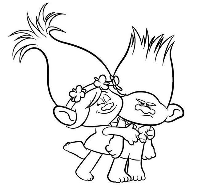 Branch and Princess Poppy from Trolls Coloring Page