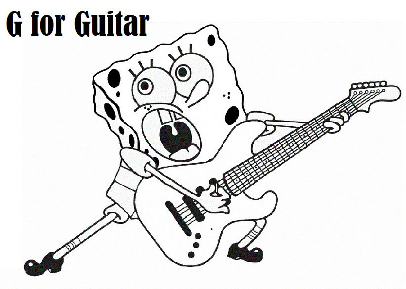 G for Guitar Coloring Sheet with Spongebob theme page