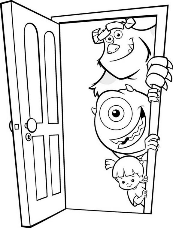 James P Sullivan Boo and Mike Wazowski from Monster Inc Coloring Picture