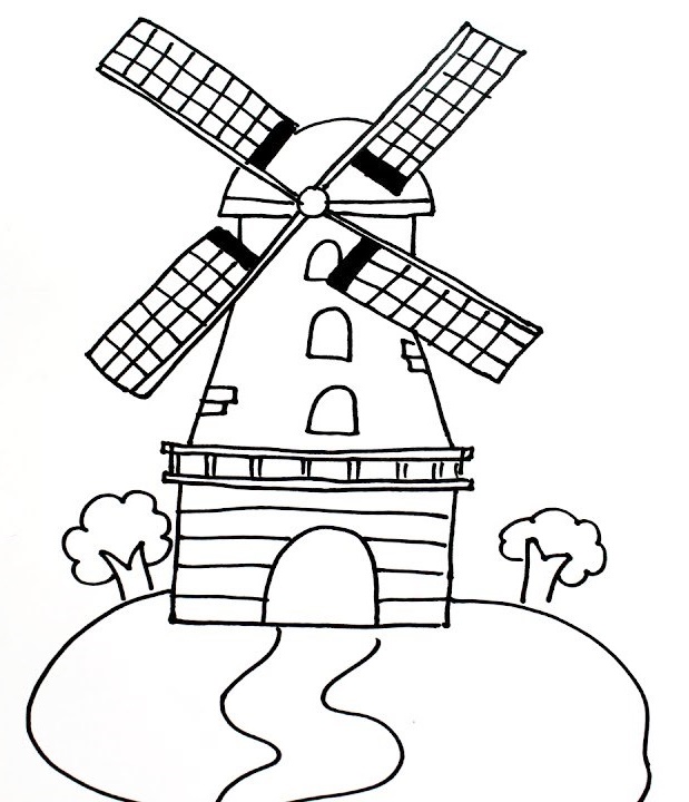 Windmills in the park coloring page