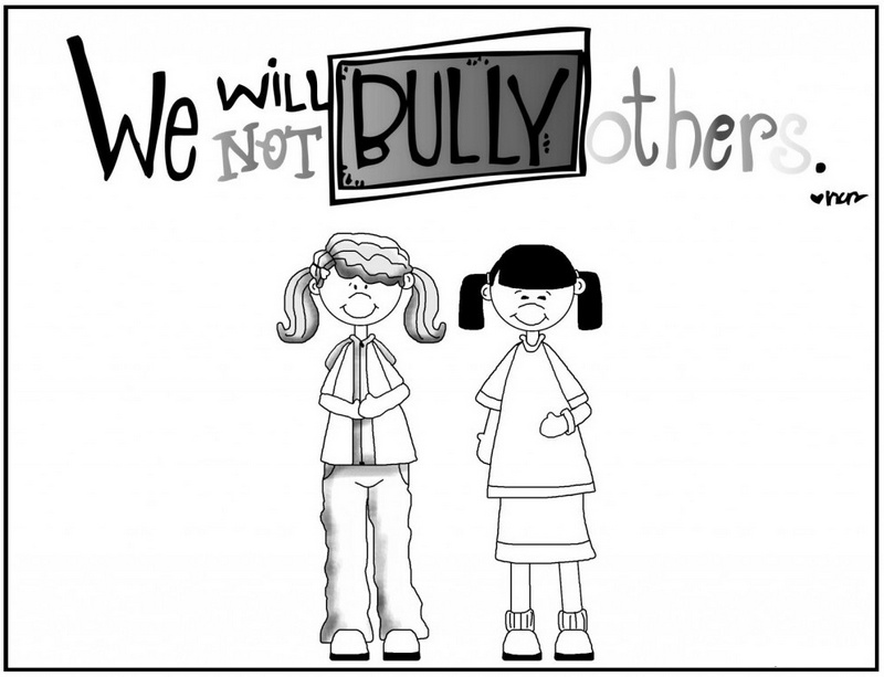 anti bullying coloring and sketch drawing page with lettering we will not bully others