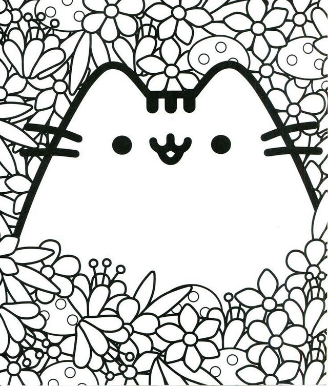 kawaii cat coloring printable page