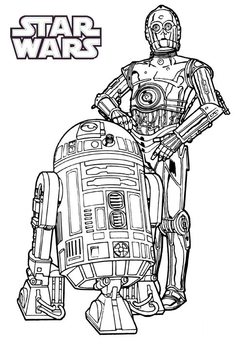 r2 d2 and c3po coloring star wars page printable