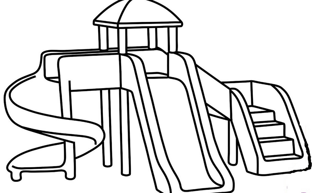 sliding park at playground coloring printable page