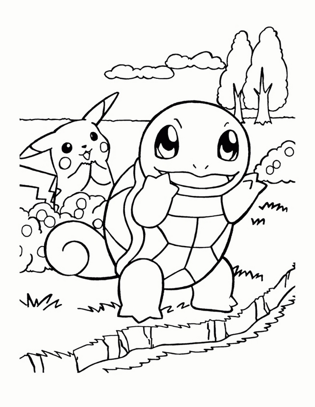 squirtle and pikachu from pokemon coloring page