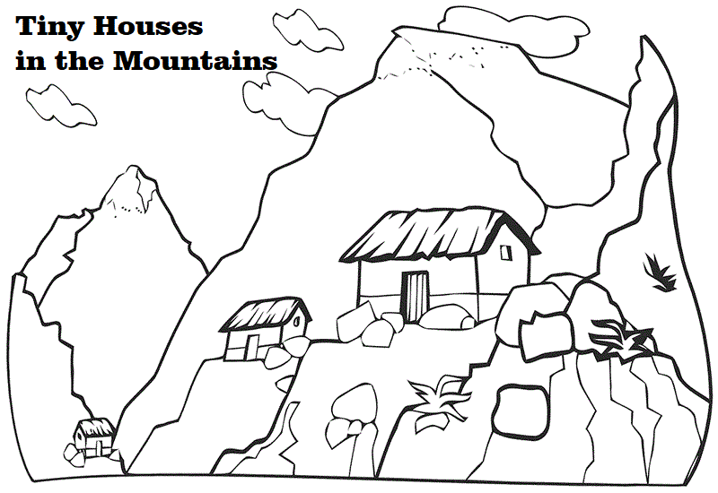 tiny houses in the mountains coloring pictures
