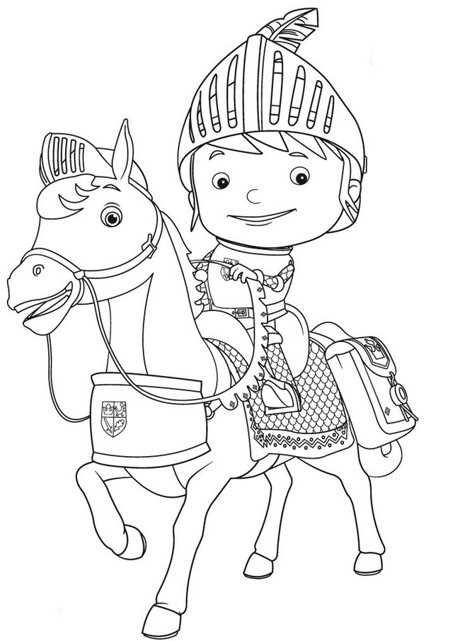 Mike the Knight and his horse Coloring Page