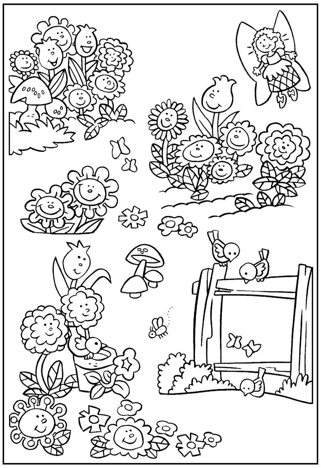 colorful and beautiful flower garden coloring page