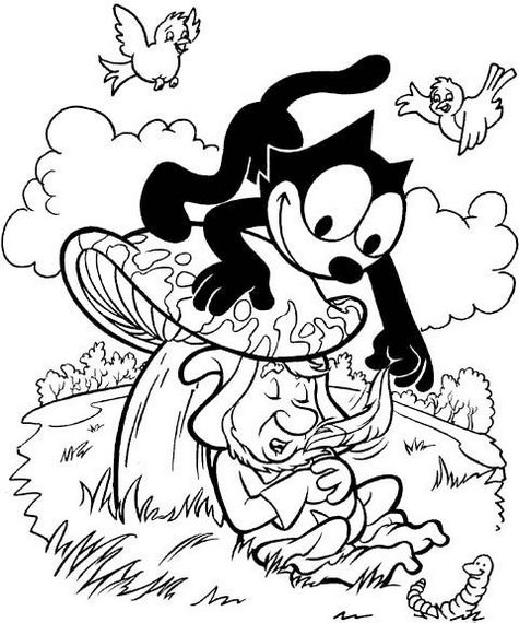 felix the cat on mushroom coloring pages