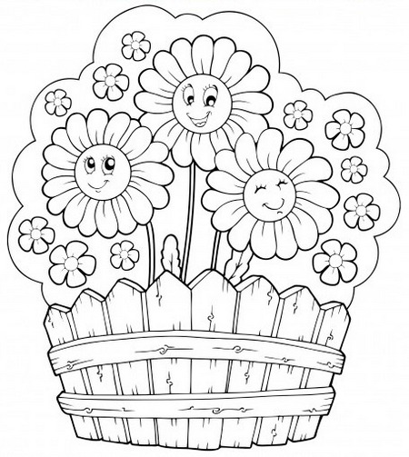 flower garden with fences coloring sheet