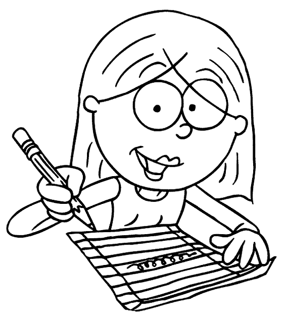 girl doing the task of homework coloring page
