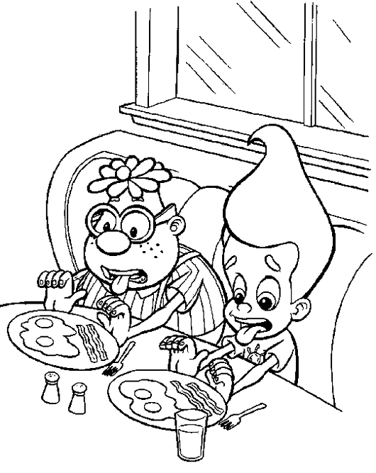 jimmy neutron and carl wheezer in dining room coloring sheet