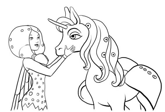 mia and onchao unicorn from Mia and Me cartoon coloring sheet