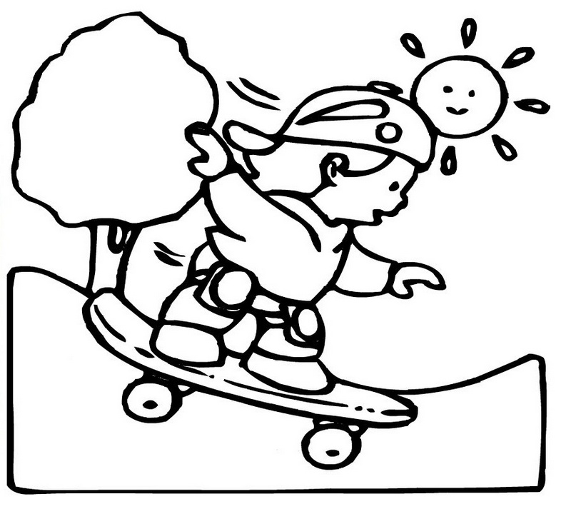 skateboard sport cartoon coloring sheet for kids