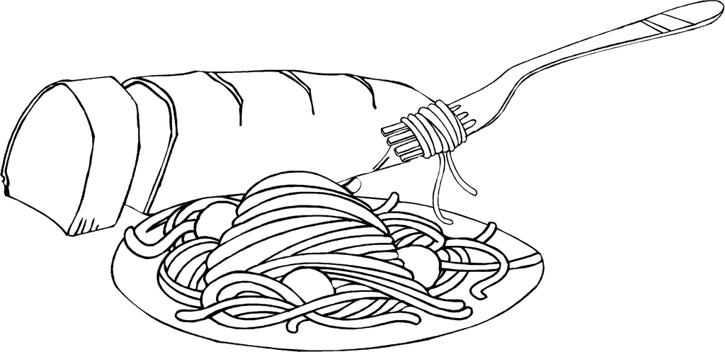 spaghetti pasta and bread coloring picture