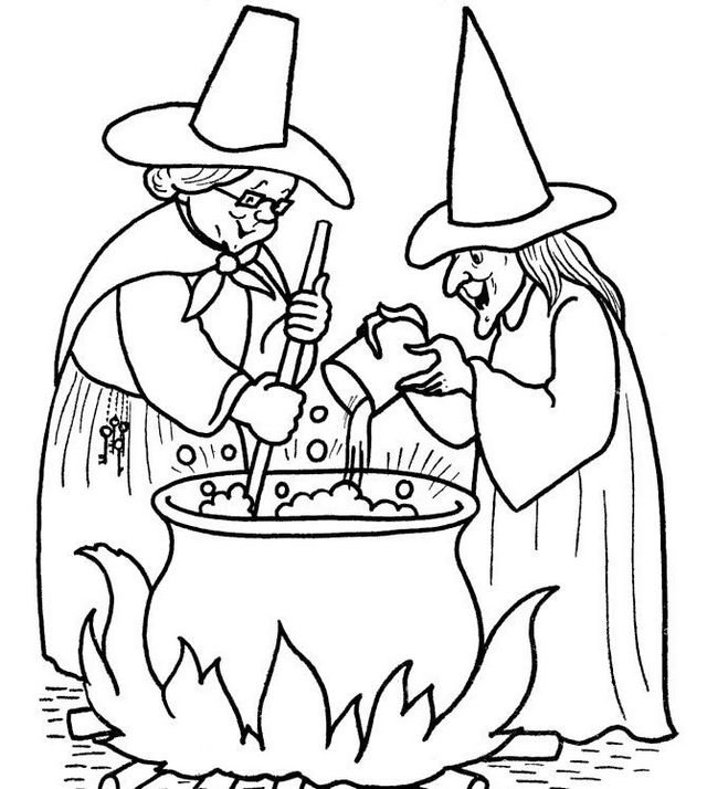 witch cooking pot coloring picture