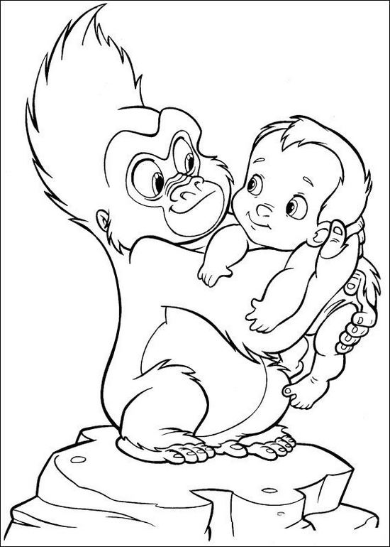 Cute Baby Tarzan and Terk coloring sheet