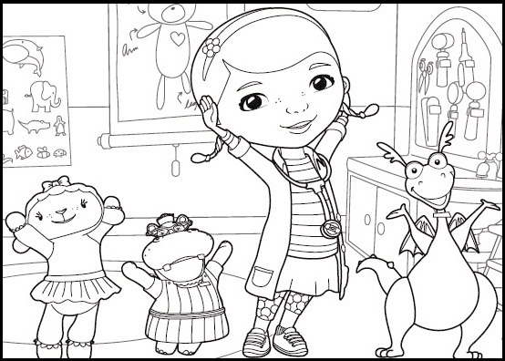 Dottie Hallie Stuffy and Lambie from Doc McStuffins Coloring Page