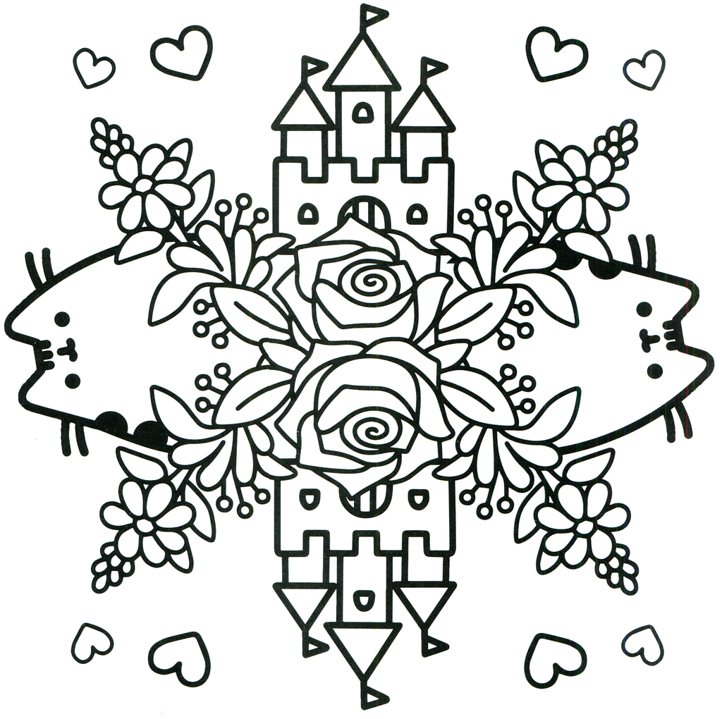 Floral Pusheen Castle Coloring Page