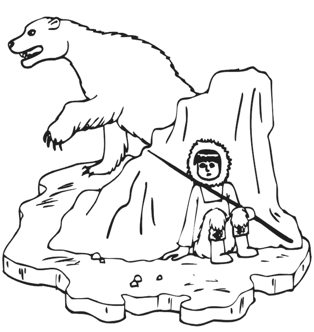 Polar Bear and Eskimo Coloring Picture